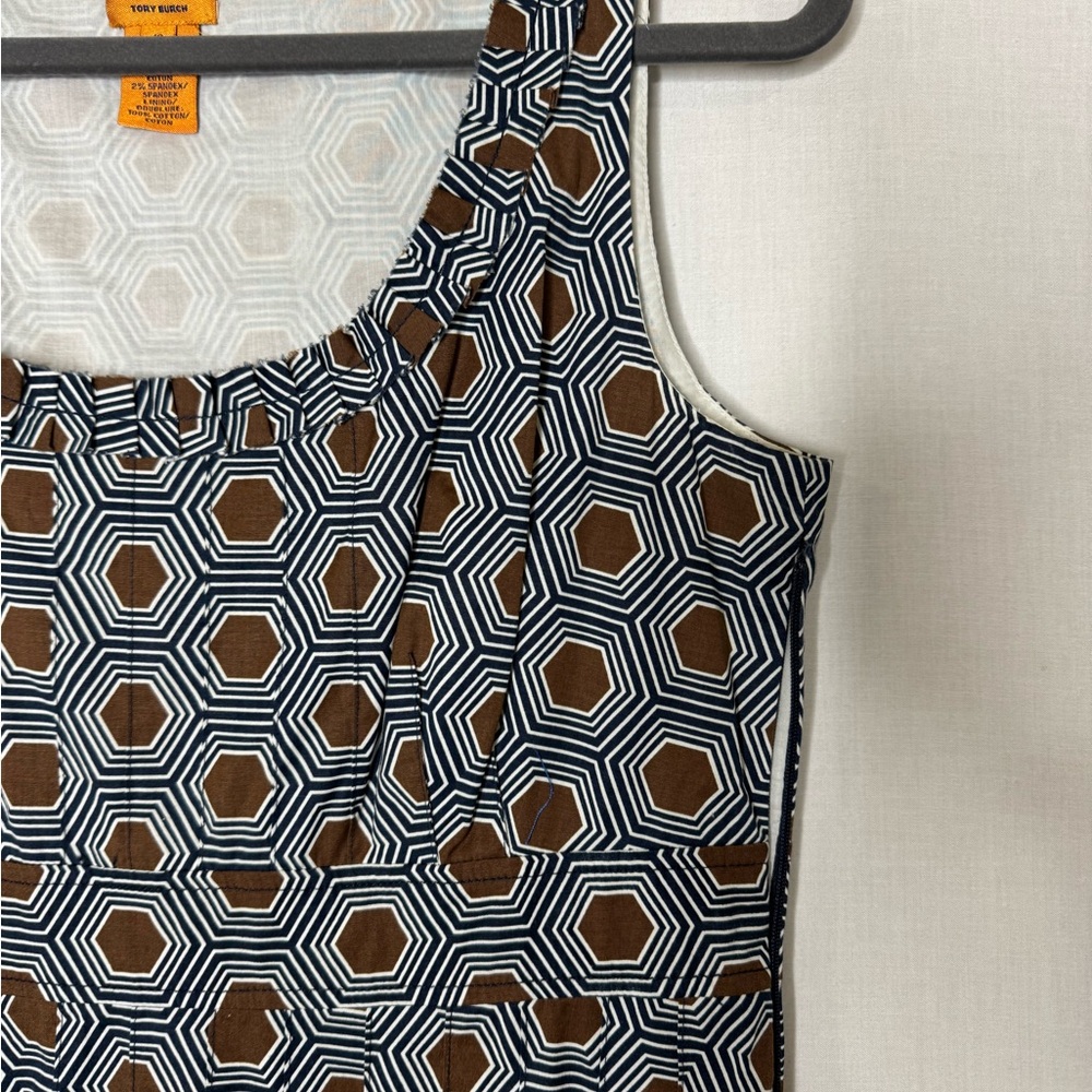 Tory Burch Women Babydoll Sleeveless Sheath Dress 10 Geometric Ruffle Rockabilly - Picture 3 of 10